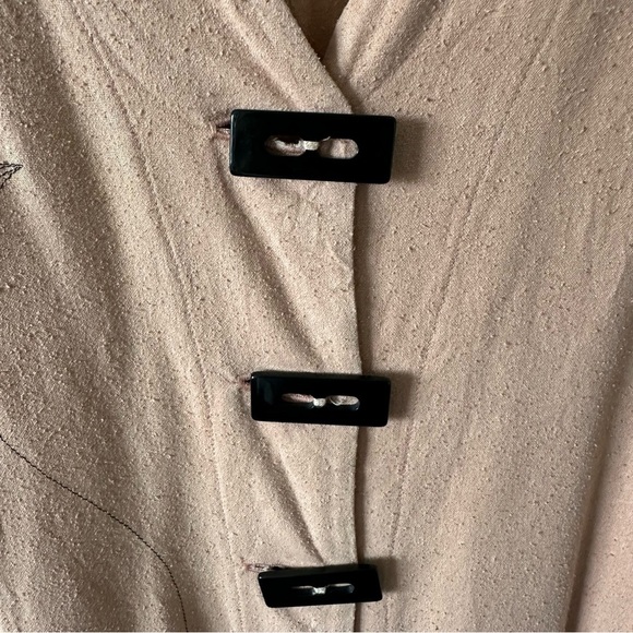 Minimalist Dress Embroidered Leaf V-neck 100% Silk Earthy Blush Lagenlook Small - Picture 8 of 11